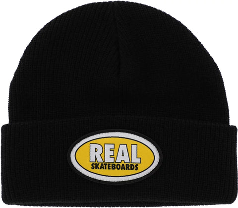 REAL OVAL CUFF PATCH BLACK BEANIE