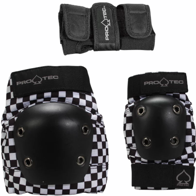 PRO TEC JR. STREET GEAR 3 PACK BLACK CHECKERED  (YOUTH SMALL)